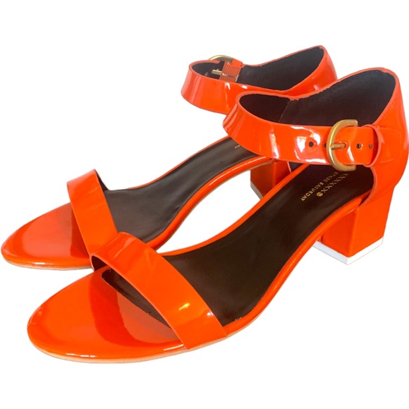 Kate Spade Orange Chunky Patent Faux Leather* Block Heels Sandals Size 7.5 - Picture 3 of 16